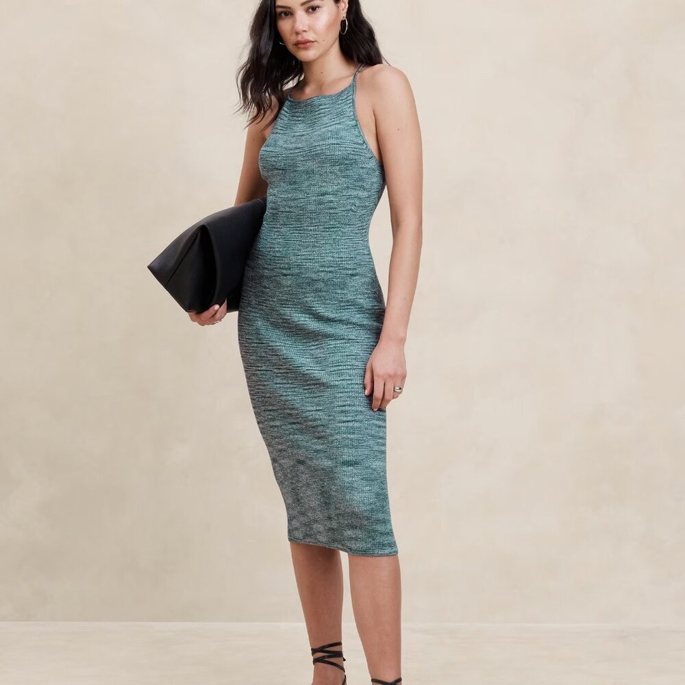 Banana Republic Factory Teal Space Dye Midi Knit Dress, Bodycon, Small NWT